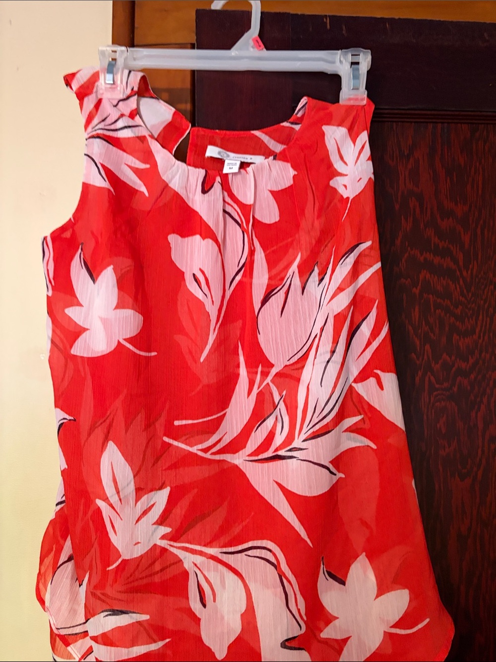 Christina Red Floral Scoop-Neck Blouse